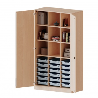 ErgoTray Schrank, 3reihig, 5 OH, zweitürig, mit 18 flachen Boxen, B/H/T 104,5x190x50cm 